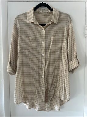Ellison Beige and Cream Striped Button-Down Shirt